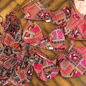 Victoria's Secret Pink and Orange Patchwork Triangle Bikini Set